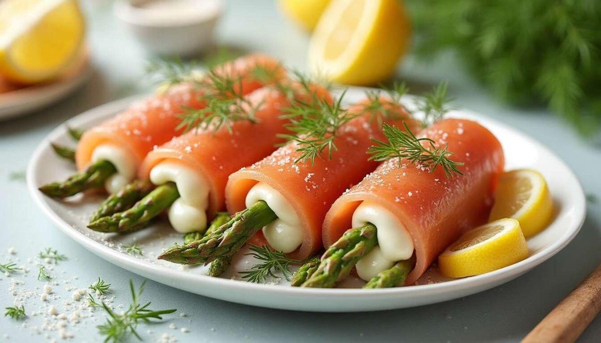 Recette : roulés de truite fumée aux asperges et fromage frais