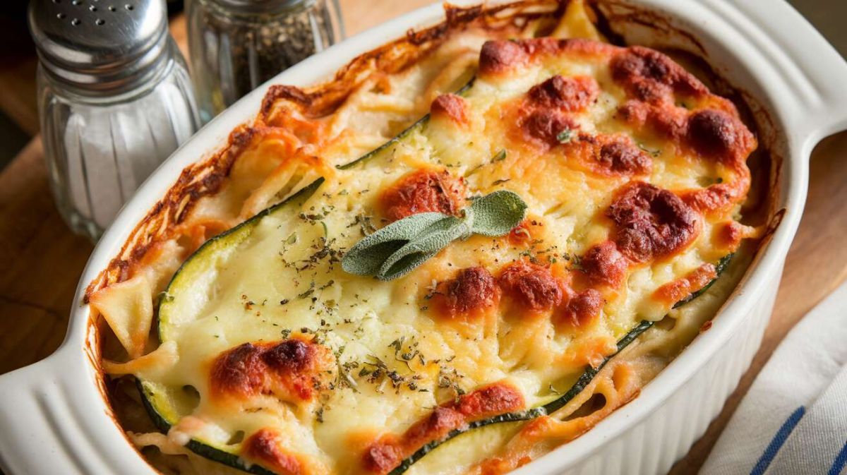 un gratin savoureux de courgettes à la sauge et fromage