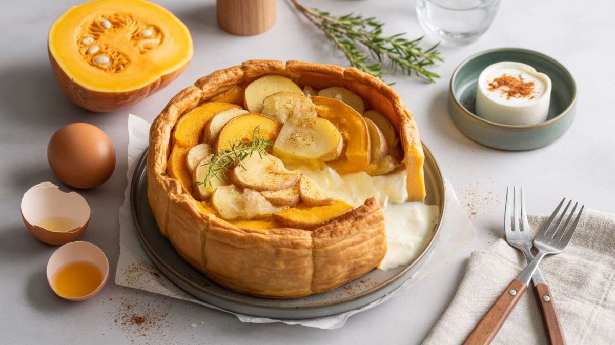 Tourte au potiron, pomme de terre et fromage à raclette