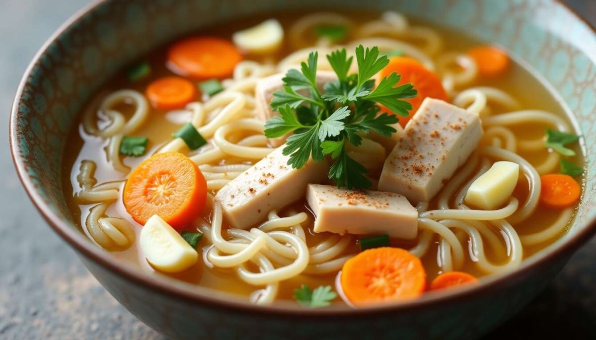 Une soupe de nouilles au poulet réconfortante à faire chez soi