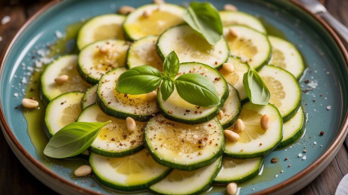 L'étonnant carpaccio de courgettes au citron et parmesan, la fraîcheur à l'assiette