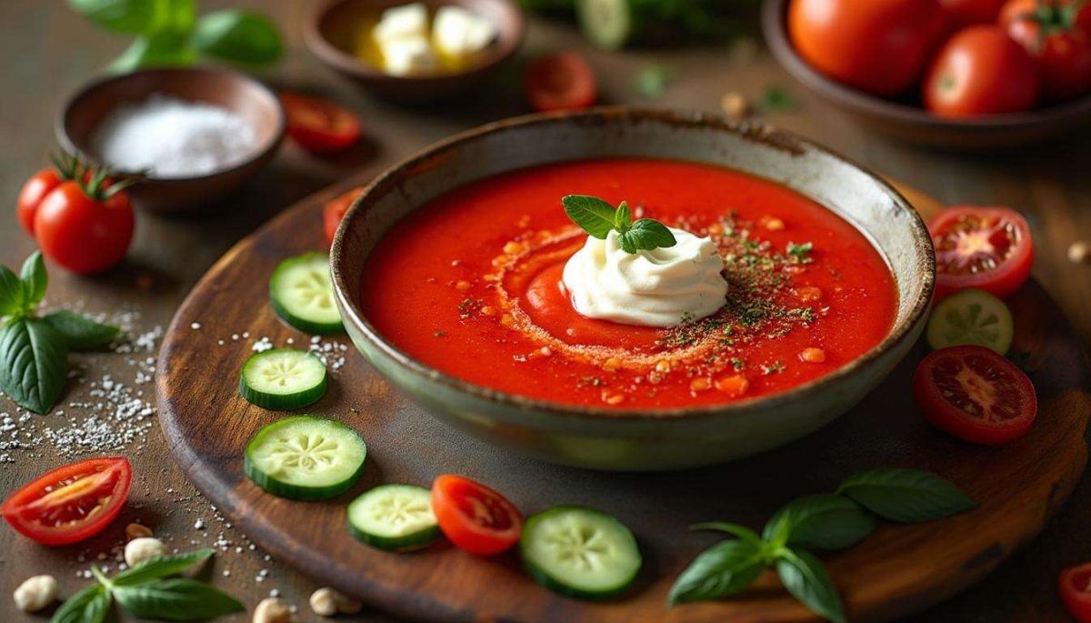 Un gaspacho revisité avec chantilly de chèvre frais pour épater vos invités