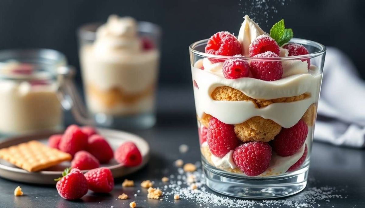 Une verrine délicieuse : mascarpone, framboises et spéculoos à savourer
